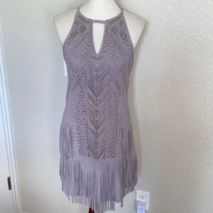 Parker lilac purple leather suede fringe dress Sz S boho western